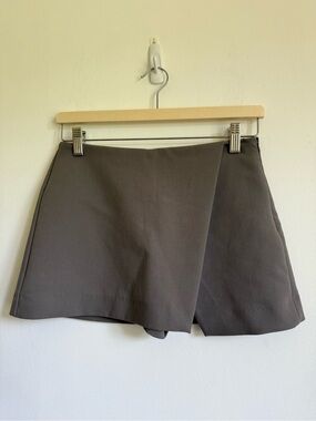 Zara Women Charcoal Gray Mini Short Wrap Skort Skirt Shorts XS